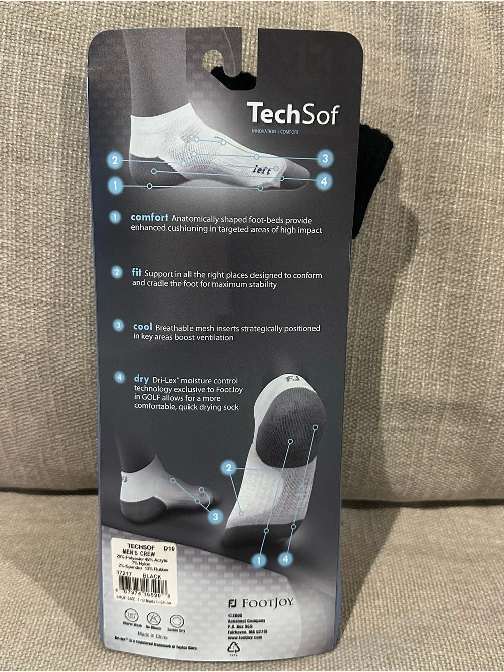 FootJoy TechSof Men's Black and Gray Golf Socks pro FJ preppy crew